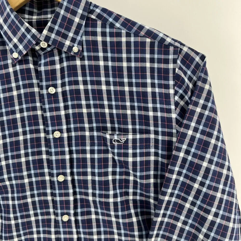 Vineyard Vines Tucker Performance Classic Fit Blue/White Check Button-Down M EUC